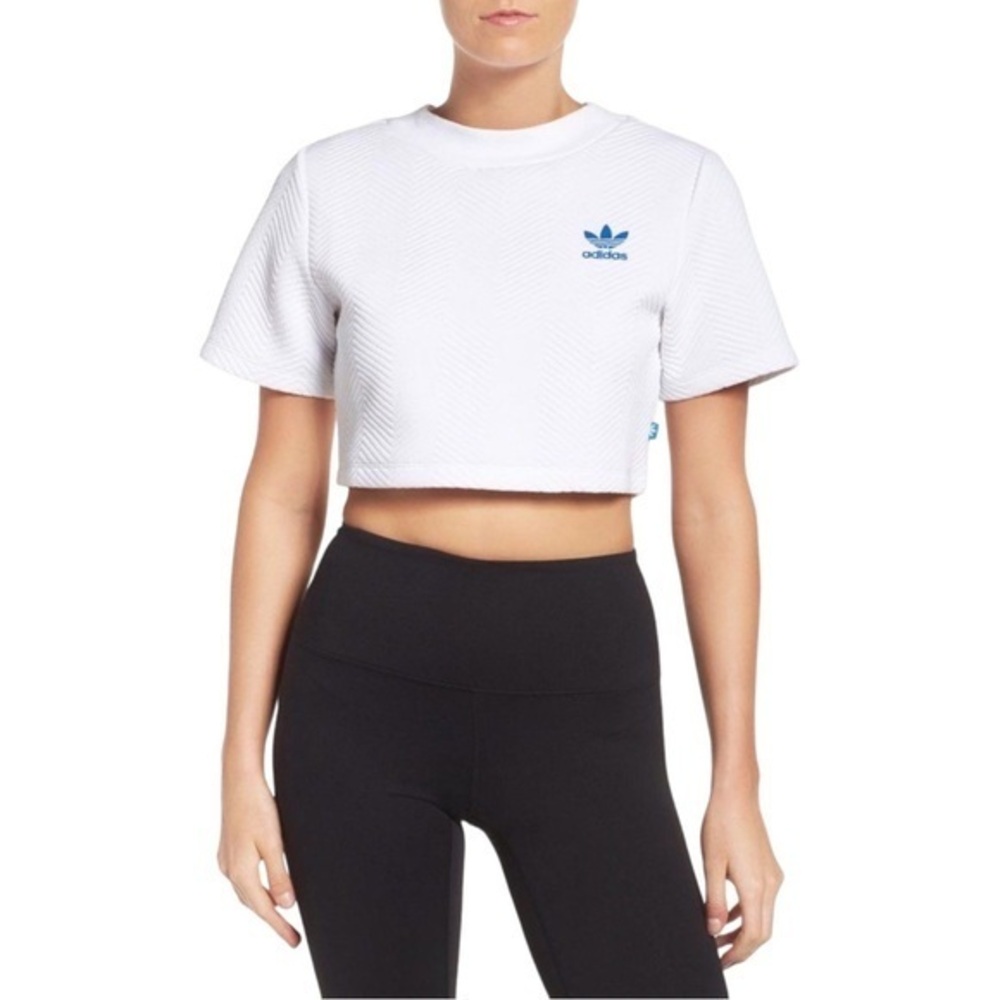Adidas Originals Thick Chevron Knit Crop Top Short Sleeve in White